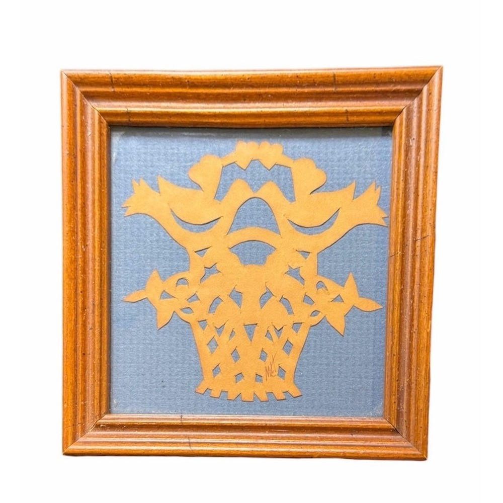 Vintage 80's Signed Folk Art Pennsylvania Scherenschnitte Dutch Paper Cutting